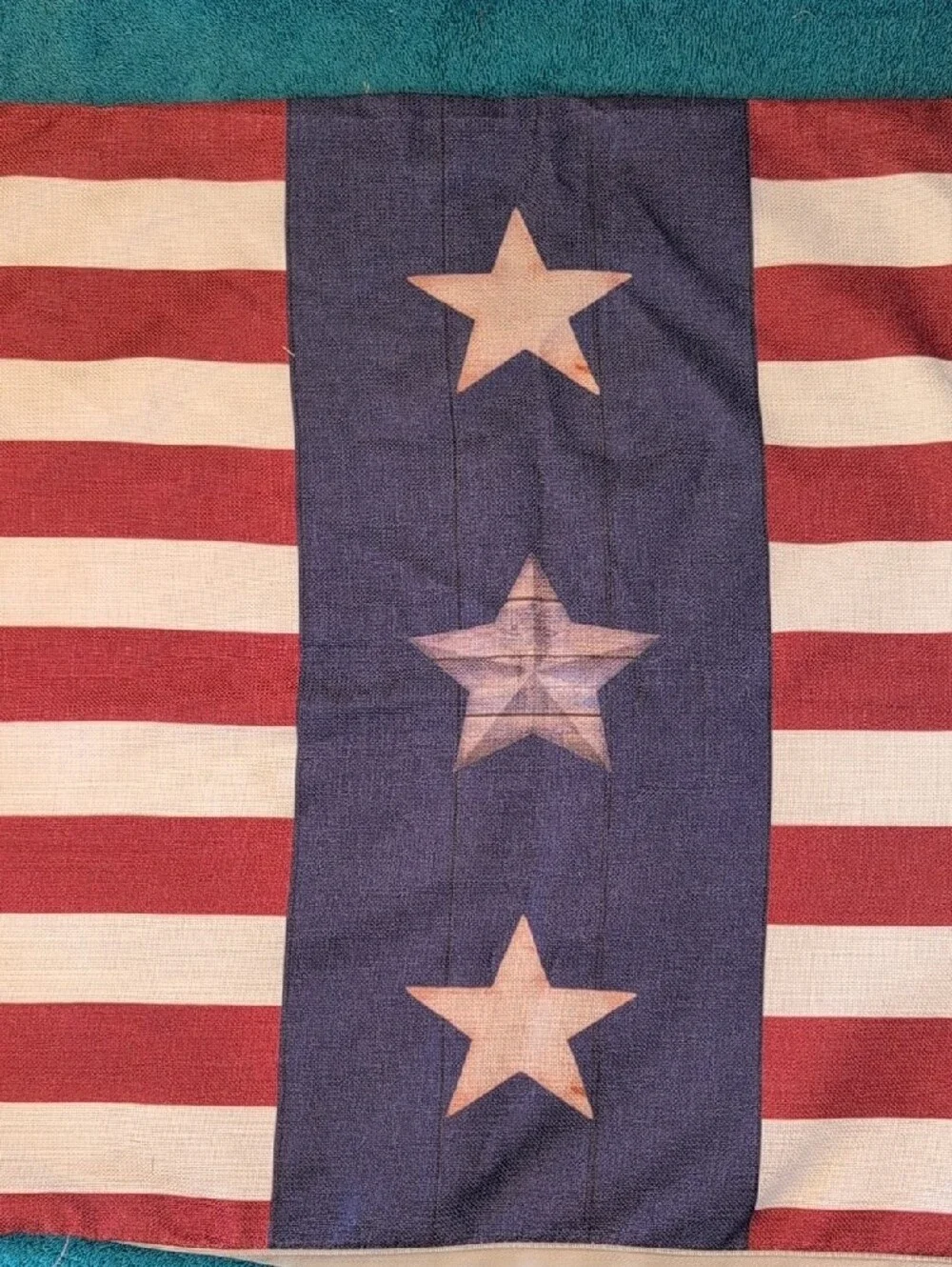 4 Patriotic Linen PILLOWCASES Blue Star American Flag God Bless America USA